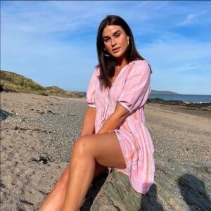 Lemlem X H&M Pink Linen Stripe Mini Short Dress Women's Size S